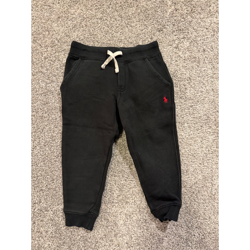 Polo Ralph Lauren Joggers Kid 4T Black Fleece Sweatpant Red Pony Logo Drawstring